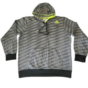 Adidas Ultimate Pullover Hoodie Gray Zigzag & Lime Green Accents Size Large
